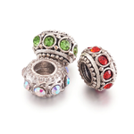 ลูกปัดสีเงินโบราณ 11x7มม. ประดับ Rhinestone