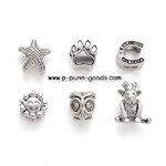 ชุดลูกปัด 6 ชิ้น (นกฮูก เรนเดียร์ ปลาดาว อุ้งเท้าหมี เกือกม้า พระอาทิตย์) สีเงินโบราณ