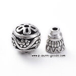 ลูกปัด 3 รู ร้อยประคำ Guru Bead 10.5 มม. สีเงินโบราณ