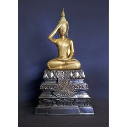 พระปางพระเกศธาตุ (เนื้อทองเหลือง) Touching Hair Posture Buddha Statue (Brass). SKU-03100