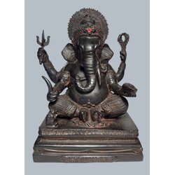 พระพิฆเนศวร (ขนาดบูชารมดำ, ปางนั่งประทานพร) Ganesha. (altar statue, black plated, seated in bestowing blessings posture) SKU-03770