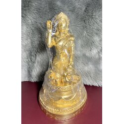 นางกวัก (ขนาดบูชา: สูง 9 นิ้ว x กว้าง 5 นิ้ว, เนื้อโลหะ,ชุบทอง) Nang Kwak. (altar statue: height 9 inches x width 5 inches, metal material, gold plated) SKU-02033