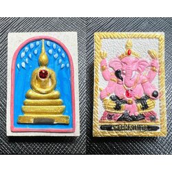 พระสมเด็จปรกโพธิ์ (เนื้อผงว่านเกสร, เพ้นท์สี, ฝังตะกรุด) Phra Somdej Prokpho (Flower pollen powder, Painted, Embedded with Takrud). SKU-03271