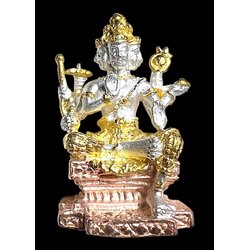 พระพรหม ลอยองค์ (พิมพ์ใหญ่, ชุบสามกษัตริย์พ่นทราย) Brahma statue. (big size, sandblasted 3K plated) SKU-01836
