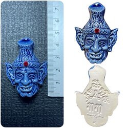 เศียรพ่อแก่ (เนื้อผงว่าน, เคลือบสีน้ำเงิน) Pokae Lersi Head (Herb Powder, Blue color) SKU-02579