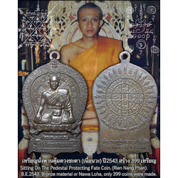 เหรียญนั่งพานคุ้มดวงชะตา (เนื้อนวะ) Sitting On The Pedestal Protecting Fate Coin. (bronze material or Nawa Loha) SKU-03665