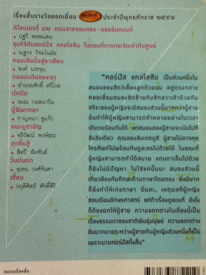 จุนอิจิกับคอร์ปัส แคลโลซัม ในตอนที่การกระจัดเท่ากับศูนย์ เรื่องสั้นรางวัลยอดเยี่ยมนายอินทร์อะวอร์ด 2556