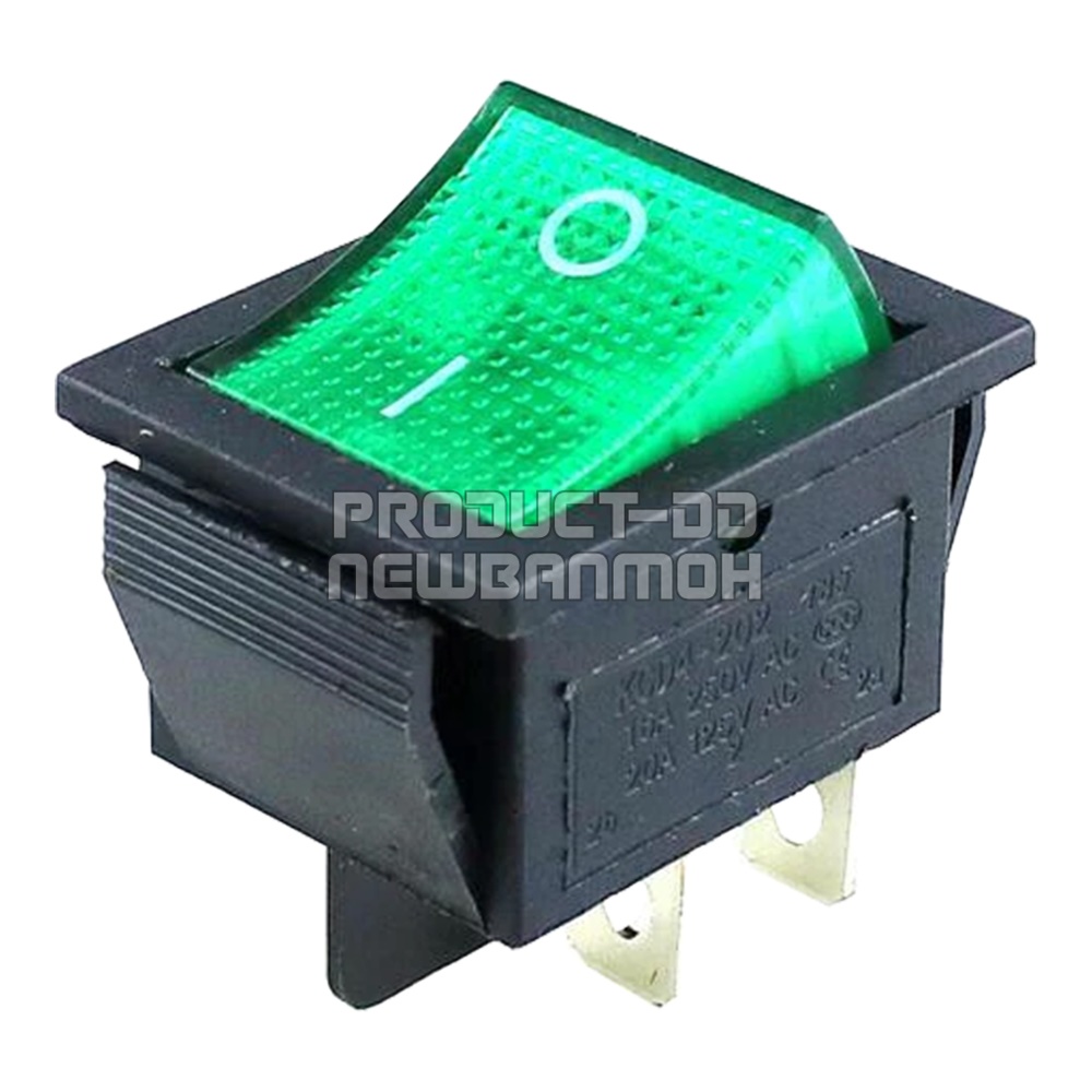 KCD4 สวิตช์กระดก ON-OFF (l-O) 4 ขา สีเขียวมีไฟ 16A 250V AC และฝาครอบกันน้ำ
