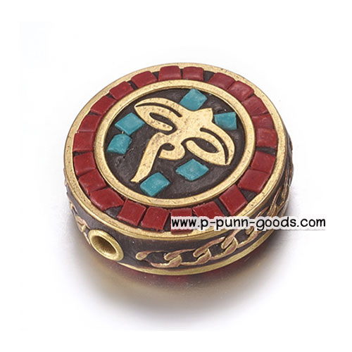 ลูกปัดอินโดนีเซีย 21.5 มม. ลูกปัดโอม (Handmade Indonesia Beads)