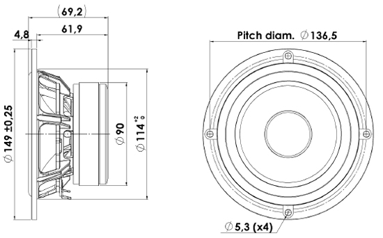 Scanspeak Discovery 15W/4434G-00, 5.25" Midwoofer, 4 ohm