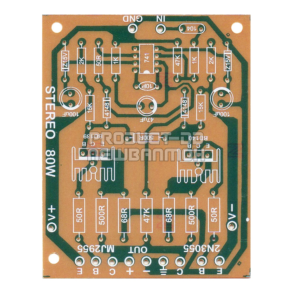 แผ่นปรินท์เปล่า DIY วงจรแอมป์ขยายเสียง 80W ขนาด 7.5x9.5 ซม.