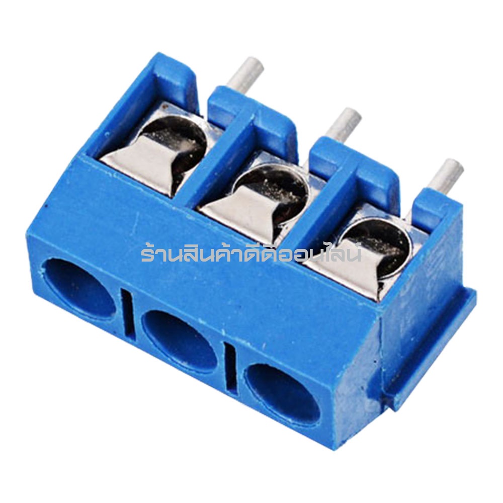(แพค 4 ชิ้น) ขั้วต่อเทอร์มินอลบล็อกสีฟ้า 3 ขา 301-3P แบบบัดกรีบนแผง PCB ระยะขาห่าง 5 มม.