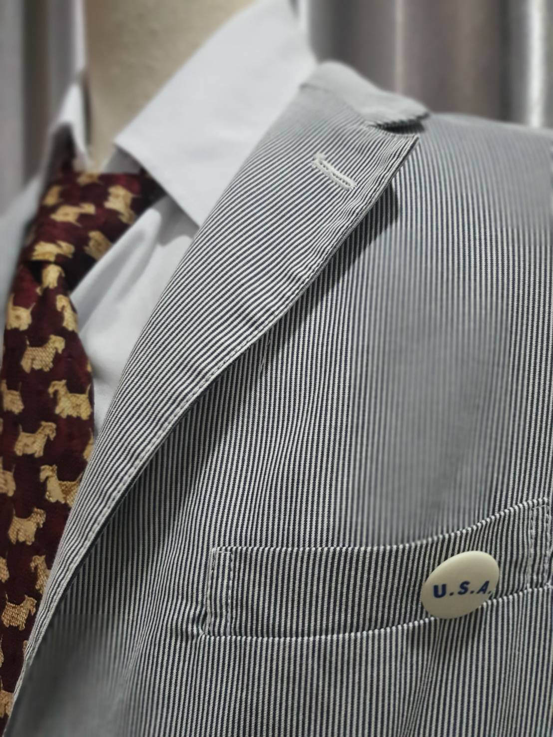 Suit0091 รเสื้อคลุมแฟชั่น ลำลอง ลายทางสีขาวดำ อก 44 นิ้ว