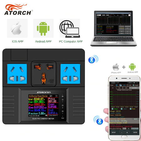 รางปลั๊กไฟอัจฉริยะ ATORCH AC85~265V Electricity Measure Smart Control Programmable Digital Display Household Socket Creative Power Detector Monitor