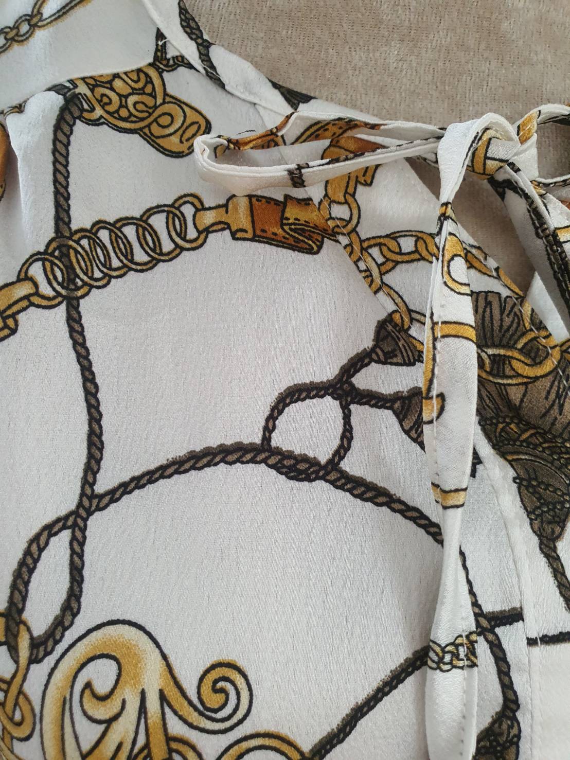 FF05480 เเสื้อแฟชั่นชีฟอง ลายเข็มเข็ดห่วง