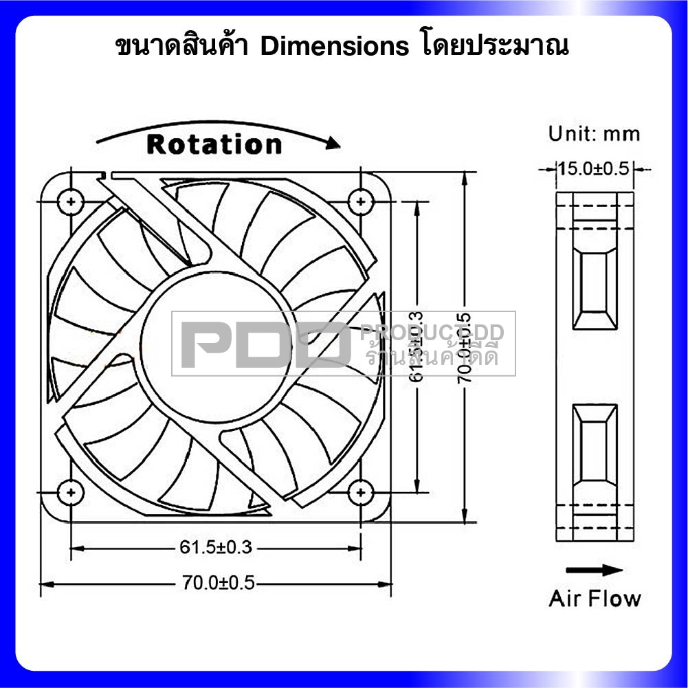 พัดลมระบายความร้อน DC 12V 7015SL บุช Sleeve Bearing ขนาด 2.7 นิ้ว 7x7x1.5 ซม.