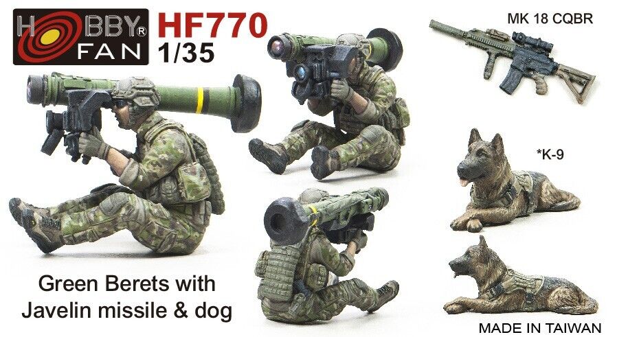 โมเดลฟิกเกอร์ AFV ขนาด 1/35 HF770 GREEN BERETS WITH JAVELIN MISSILE & K9 - 1 FIGURE + 1 DOG