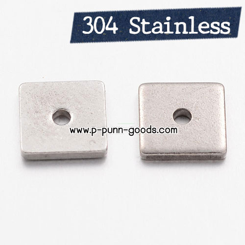 ลูกปัดสแตนเลส แผ่นสี่เหลี่ยม 8 มม. (Stainless Steel)