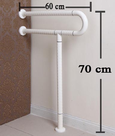 ราว ห้องน้ำ รูปตัว P สีขาวยึดกับพื้น 1 ขา สีขาว