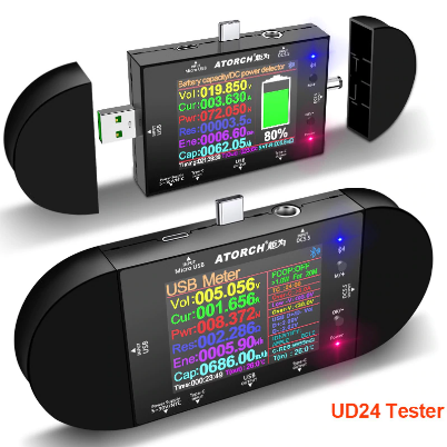 เครื่องวัดไฟ ATORCH UD24 DC5.5 USB tester PD Trigger Type-C 2.4"inch Digital voltmeter ammeter Power bank Voltage detector volt electric meter