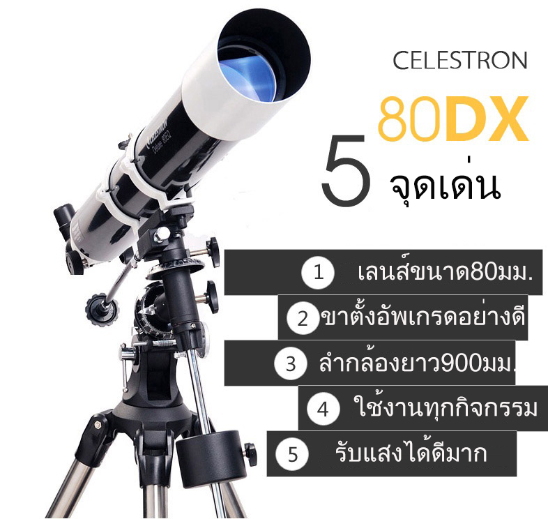 กล้องดูดาวพร้อมขาตั้งกล้องและคุณสมบัติ 5 ข้อ
