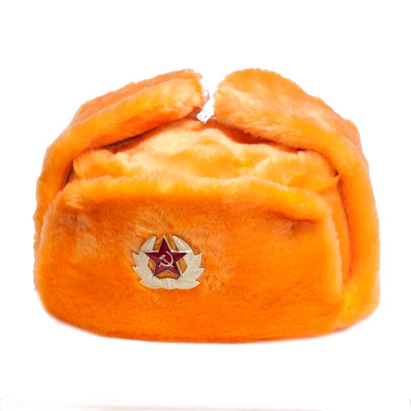หมวกรัสเซีย (shapka ushanka Soviet and Russian winter hat) : Orange Shapka Ushanka