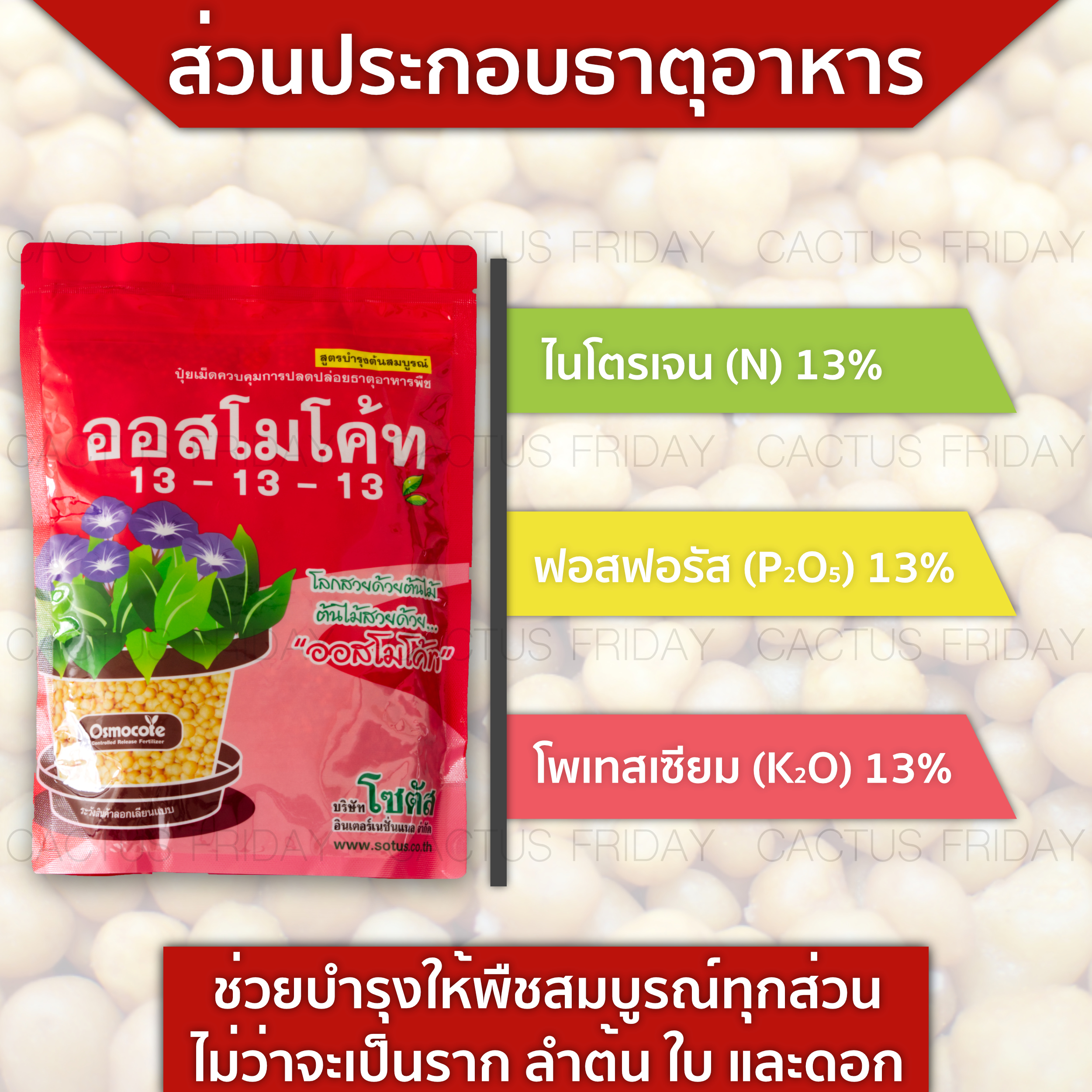 ปุ๋ยออสโมโค้ท ถุง 1 กิโลกรัม สูตร 13-13-13 (สูตรยอดนิยม)