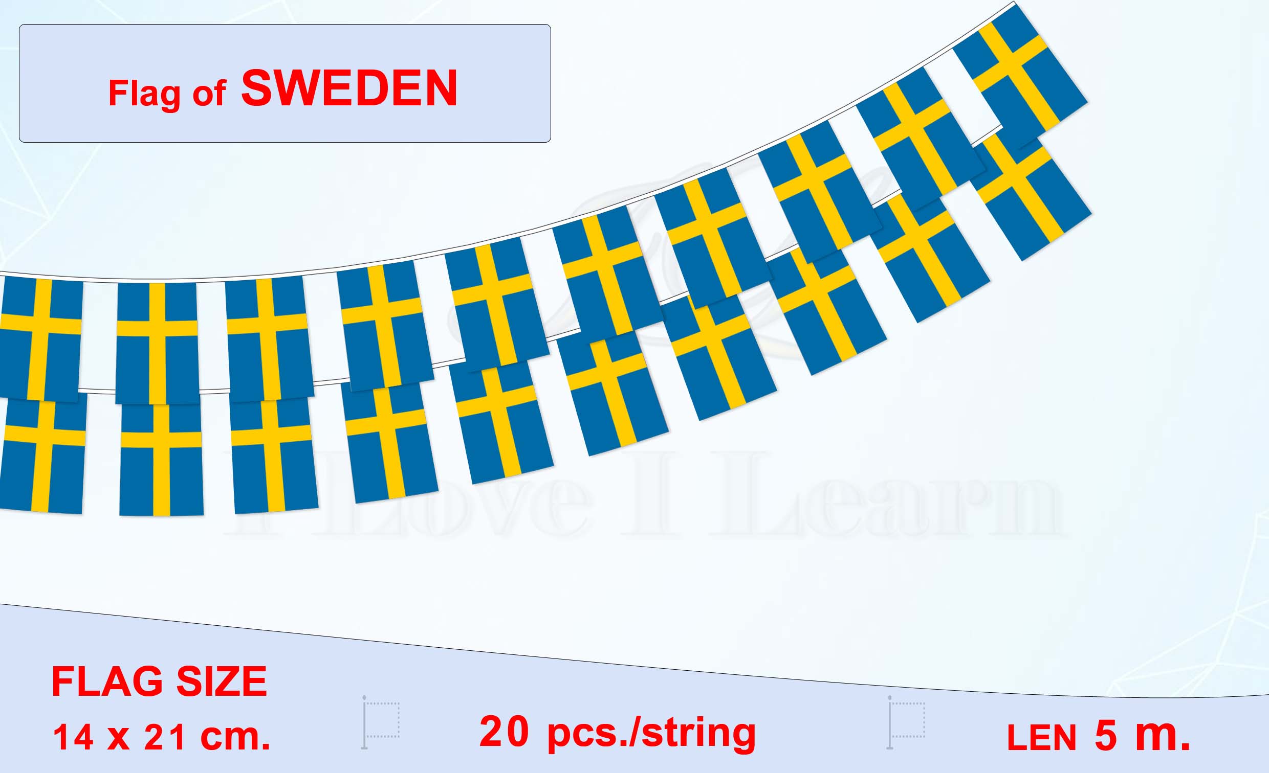 ธงชาติสวีเดน (ธงราวสวีเดน) Swedish Flag String Flag Hanging Flag Small Flag Decoration ธงชาติประเทศสวีเดน ธงราวสวีเดน สำหรับประดับตกแต่งในงาน ตกแต่งสถานที่ ราคาถูก