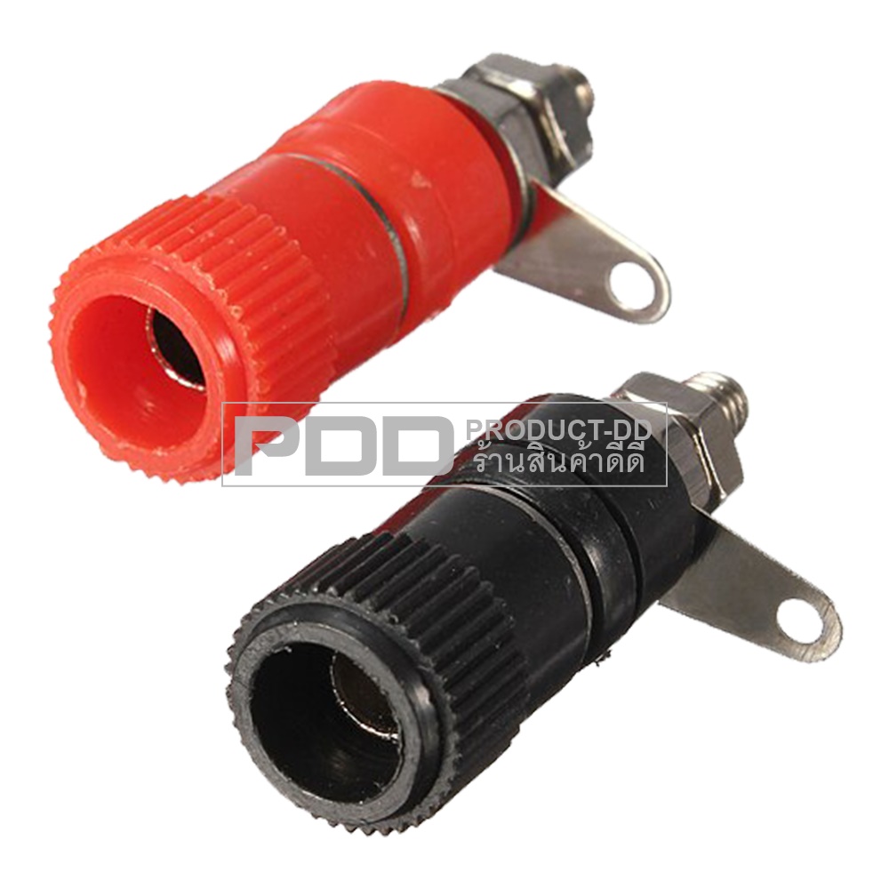 (แพค 1 คู่) บานาน่าแจ๊ค 4 mm ตัวเมีย แบบเดี่ยวขนาด 1.1x3.2 cm สีดำ-แดง สำหรับยึดแท่น