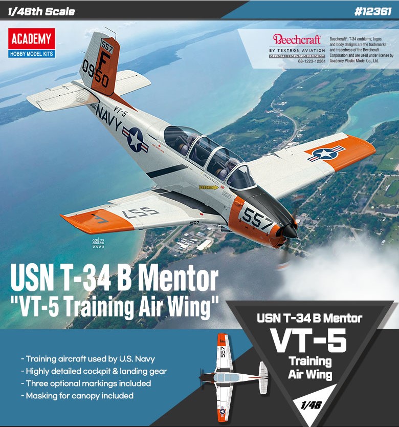 โมเดลเครื่องบิน Academy Model 1/48 AC12361 USN T-34B MENTOR "VT-5 TRAINING AIR WING"