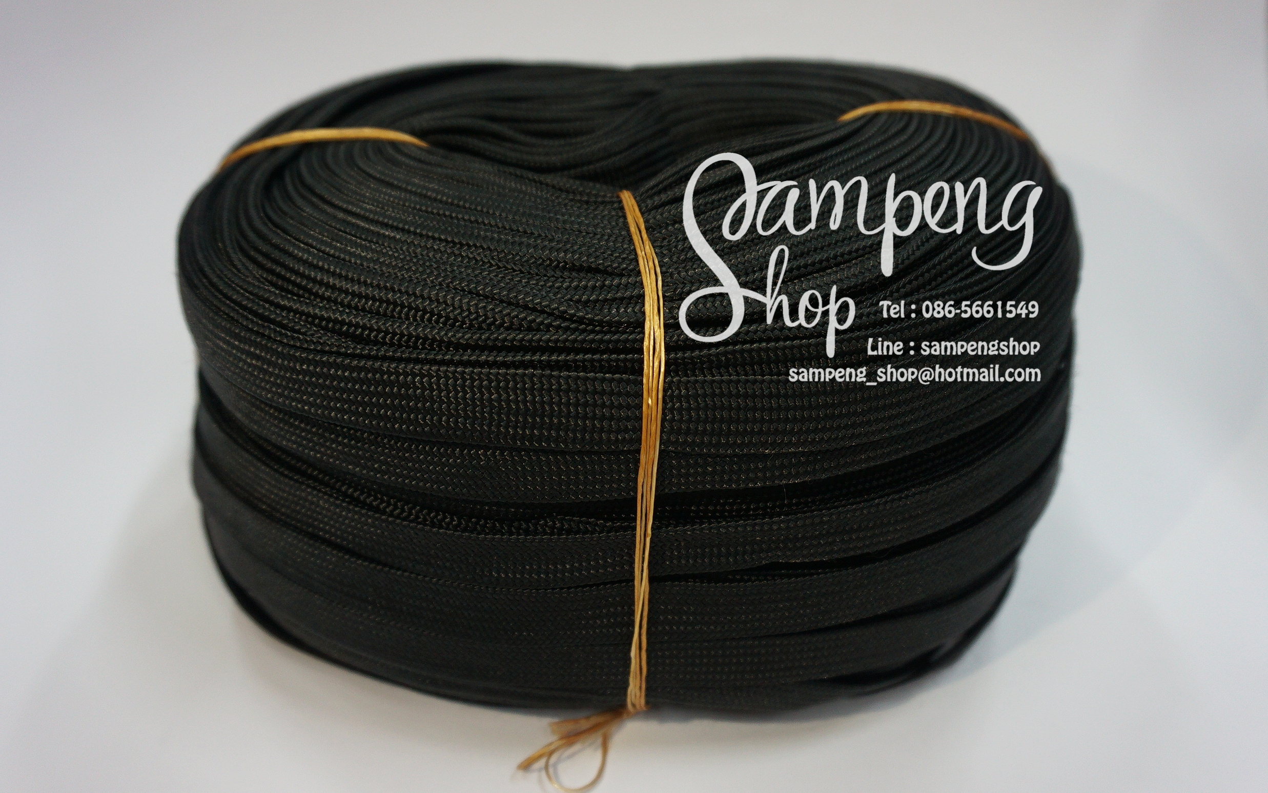 เชือกถักแบนเอนกประสงค์ เส้นเล็ก สีดำ (1เมตร)