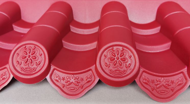 หลังคากระเบื้อง (สีแดงเลือดหมู) แบบเกาหลี จีน ญี่ปุ่น ไว้สำหรับตกแต่งสถานที่ต่างๆ 仿古瓦片单面瓦装饰红色招牌门头围墙瓦片塑料瓦片中式屋檐 Chinese/Japanese/Korean (Crimson) Tile Decoration Creative Tile Decoration