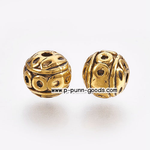 ลูกปัดคั่น เม็ดกลม 8 มม. สีทองโบราณ
