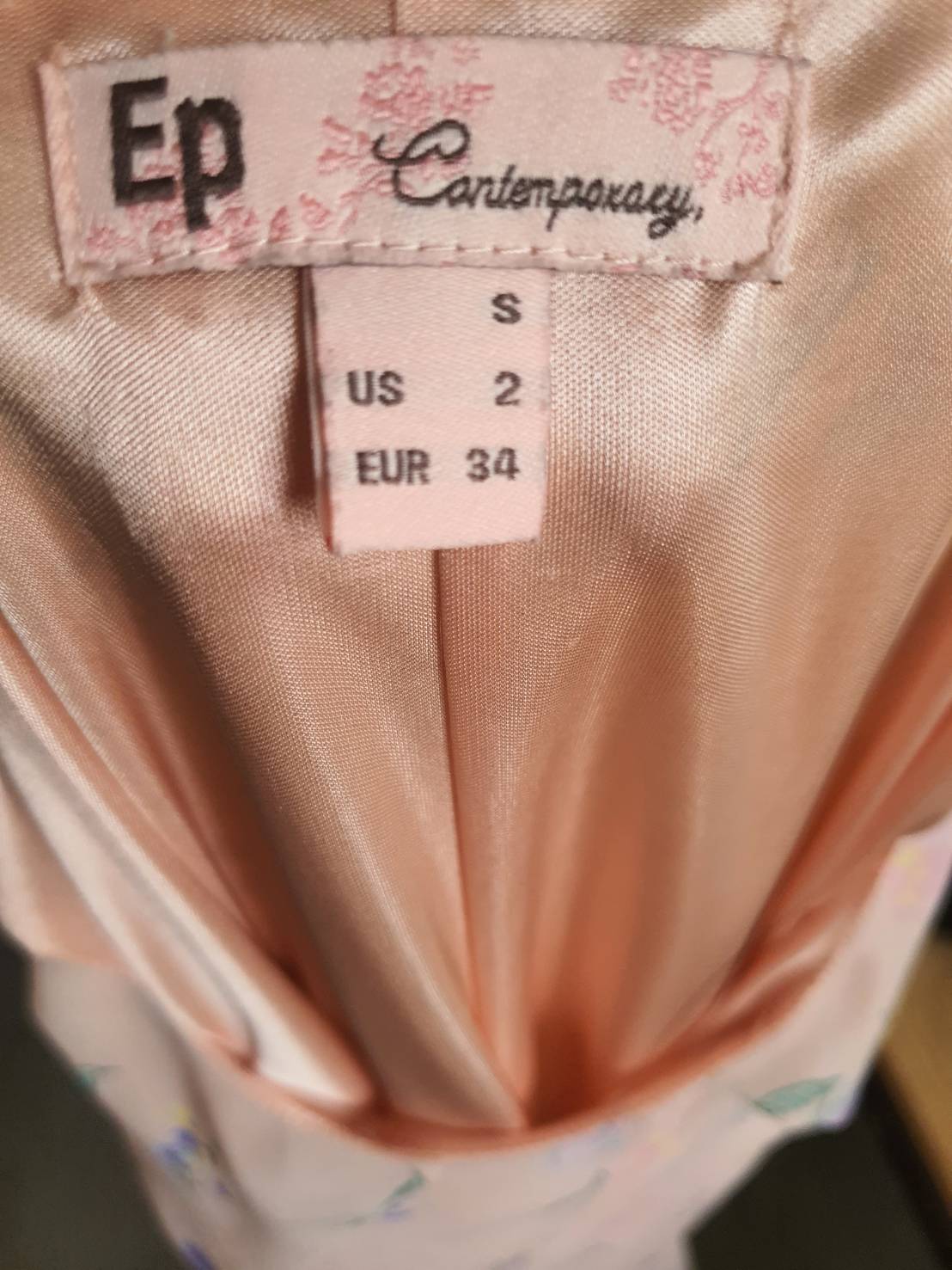 FF06668 เดรสชีฟอง สีโอรส ลายดอกไม้ แบรนด์ EP อก 30 นิ้ว