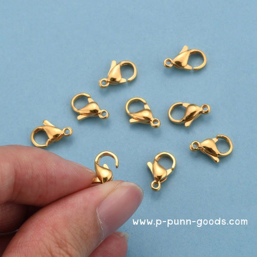 ตะขอก้ามปูสแตนเลส 12x7 มม. - ชุบทอง 24K