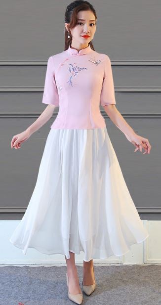 ชุดเสื้อกระโปรงสตรีสมัยสาธารณรัฐจีน 民国风修身时尚日常汉服两件套装中国服女 Republic of China Daily Hanfu Two-Piece Suit Chinese Women Clothing