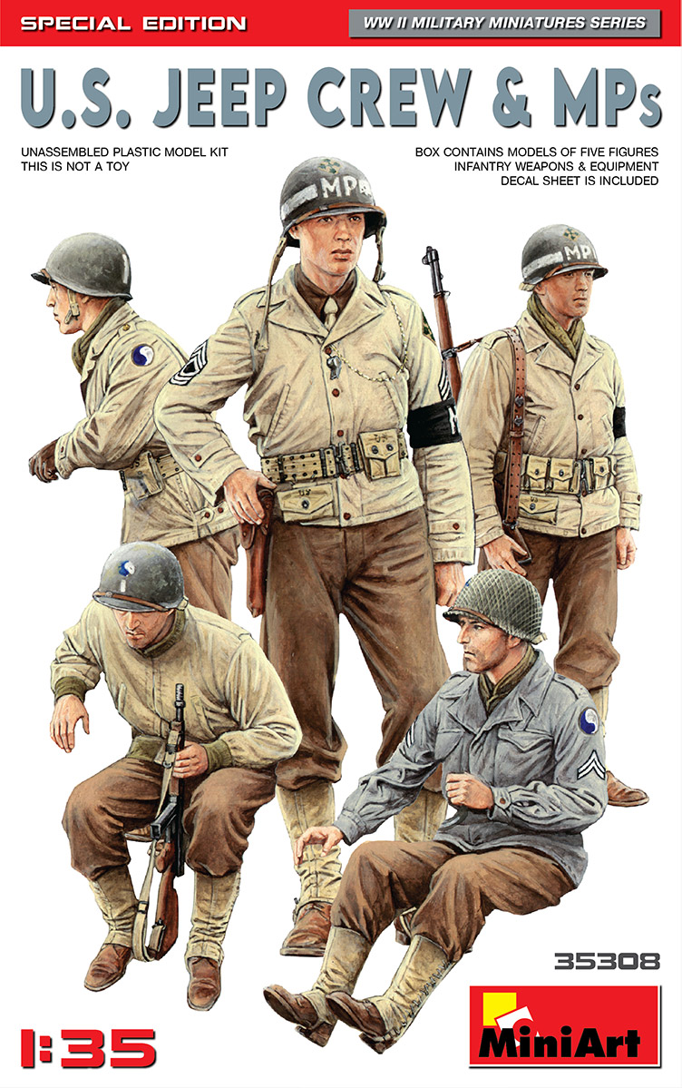 โมเดลฟิกเกอร์ทหาร MiniArt ขนาด 1/35 MI35308 U.S. Jeep Crew & MPs. Special Edition