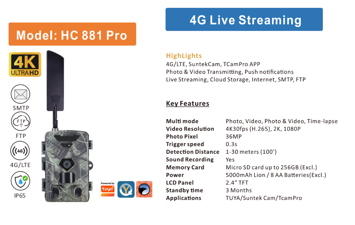 กล้องดักถ่ายสัตว์ กล้องวงจรปิด ระบบใส่ซิม 4G รุ่น H881Pro
