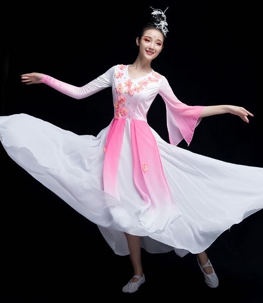 2019 ชุดฟ้อนรำสตรีจีนแขนเสื้อกระโปรงยาว 2019新款扇子舞台中国风成人水袖舞蹈服装 2019 Classical Chinese Long Sleeve Dance Costume