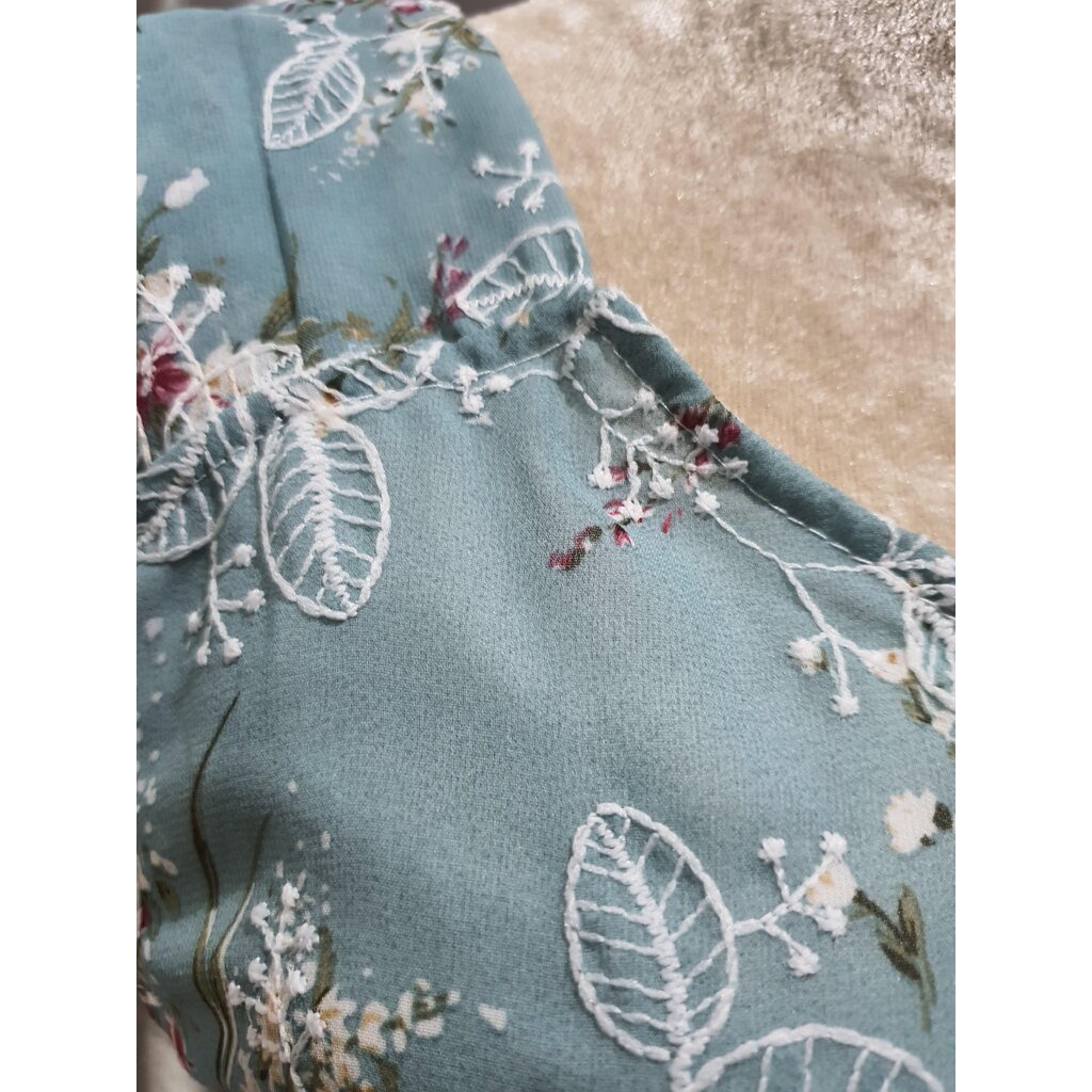 FF01975 เดรสแฟชั่น ชีฟอง สีเขียว ลายปัก อก 36 นิ้ว