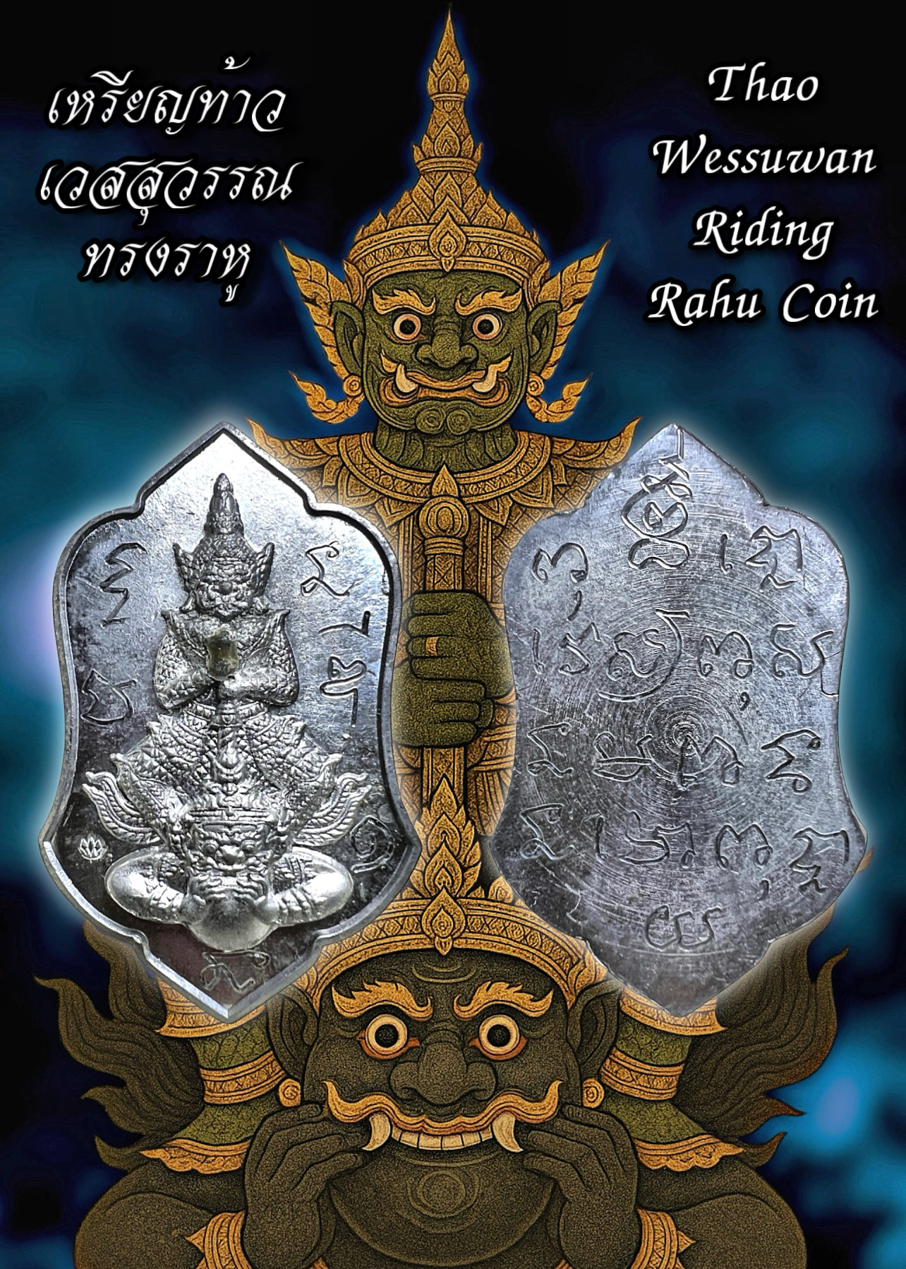 เหรียญท้าวเวสสุวรรณทรงราหู Thao Wessuwan Riding Rahu Coin. SKU-03896