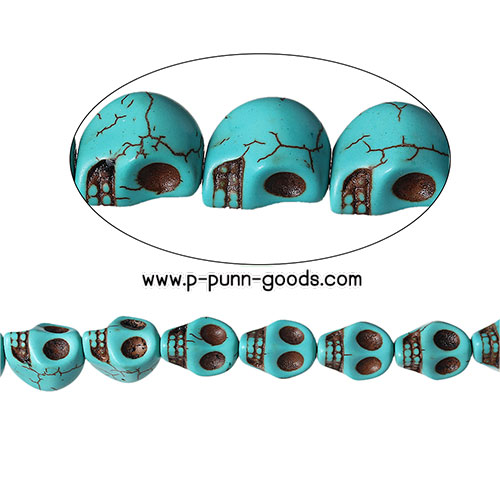 ลูกปัดเทอร์ควอยส์ หัวกะโหลก 11 มม.(Skull Synthetic Turquoise)