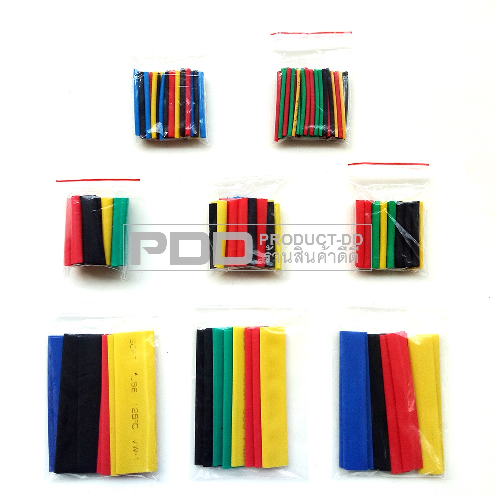ท่อหดหุ้มสายไฟ 164 ชิ้น (1 ถุง) คละสี 8 ขนาด ท่อหดด้วยความร้อน แบ่งขนาดแบ่งสี บรรจุในซอง