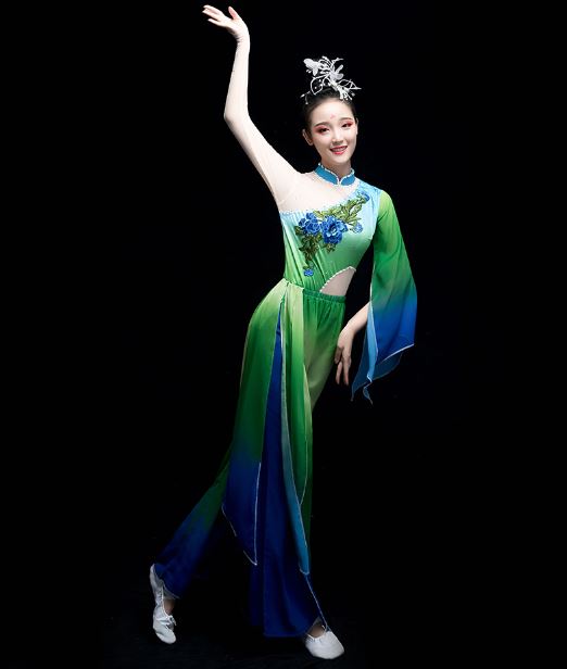 2019 ชุดสตรีสำหรับการแสดงฟ้อนรำร่มจีน 2019新款古典演出服飘逸广场舞扇子舞套 2019 New Classical Chinese Elegant Square Fan Dance Costume