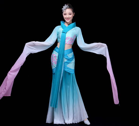 ชุดฟ้อนรำเสื้อแขนยาวสตรีจีน 中国风水袖舞蹈服 Chinese Female Sleeve Dance Costume