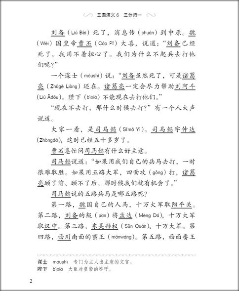 หนังสืออ่านนอกเวลาภาษาจีนเรื่องสามก๊ก ตอนอุบายเมืองเปล่า 汉语分级读物(第2级):三国演义(6三分归一)