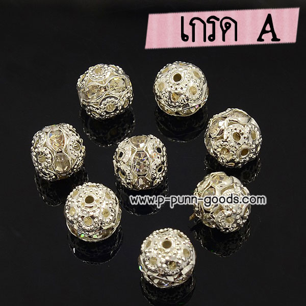 เม็ดคั่นเพชร เกรด A เม็ดกลม 8มม. สีเงิน