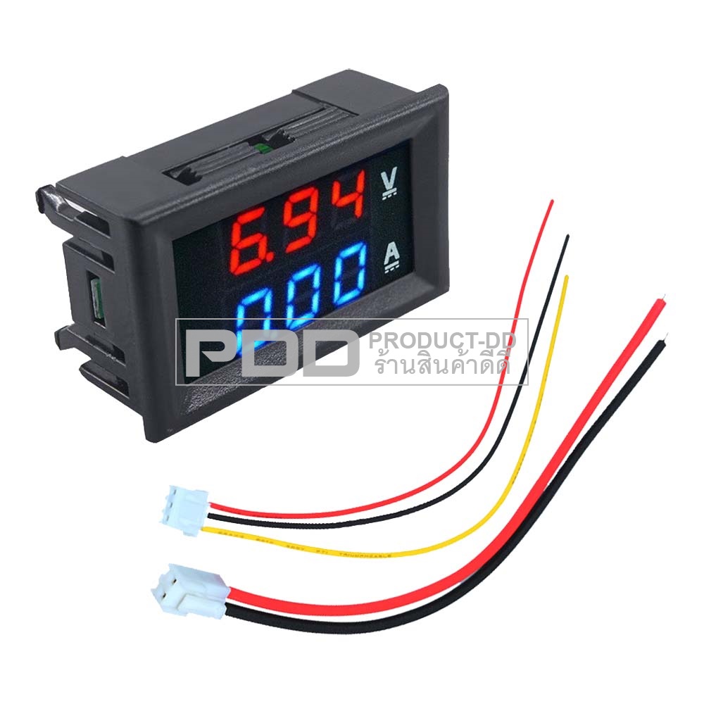 ดิจิตอลโวลต์มิเตอร์ แอมป์มิเตอร์ DC100V 10A วัดแรงดัน กระแส ตัวเลข LED 0.28 นิ้ว สีแดง สีน้ำเงิน
