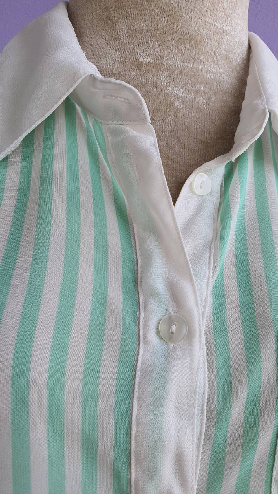 FF03105 เสื้อชีฟอง มือสอง สีเขียวอ่อนลายทาง แบรนด์ A.BYER อก 37 นิ้ว