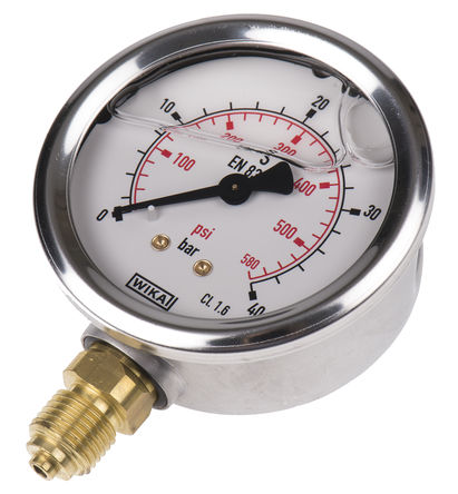 Pressure Gauge : WIKA : Port G 1/4 ขนาด 63 X 0-40 Bar เกลียวออกล่าง ( Bottom Entry )Case Material : Stainless Steel